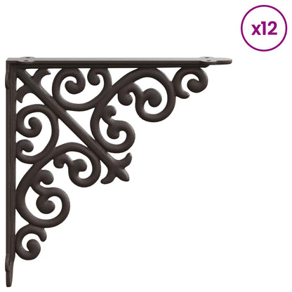 vidaXL Wall Shelf Brackets 12 pcs Antique Brown 14 x 14 x 3.5 cm Steel