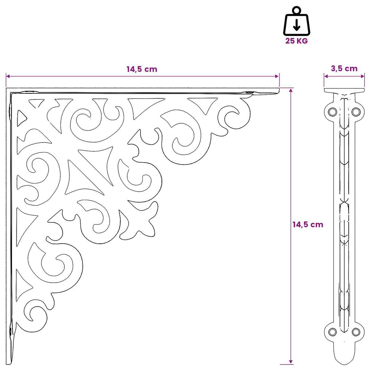 vidaXL Wall Shelf Brackets 12 pcs Black 14 x 14 x 3.5 cm Steel