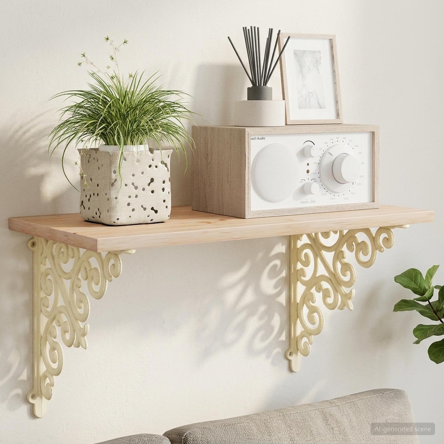 vidaXL Wall Shelf Brackets 2 pcs Antique White 24 x 24 x 3.5 cm Steel