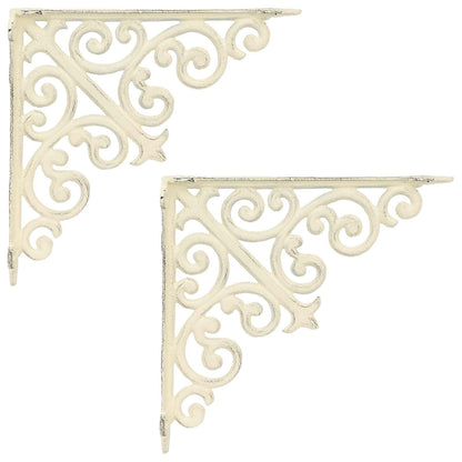 vidaXL Wall Shelf Brackets 2 pcs Antique White 24 x 24 x 3.5 cm Steel
