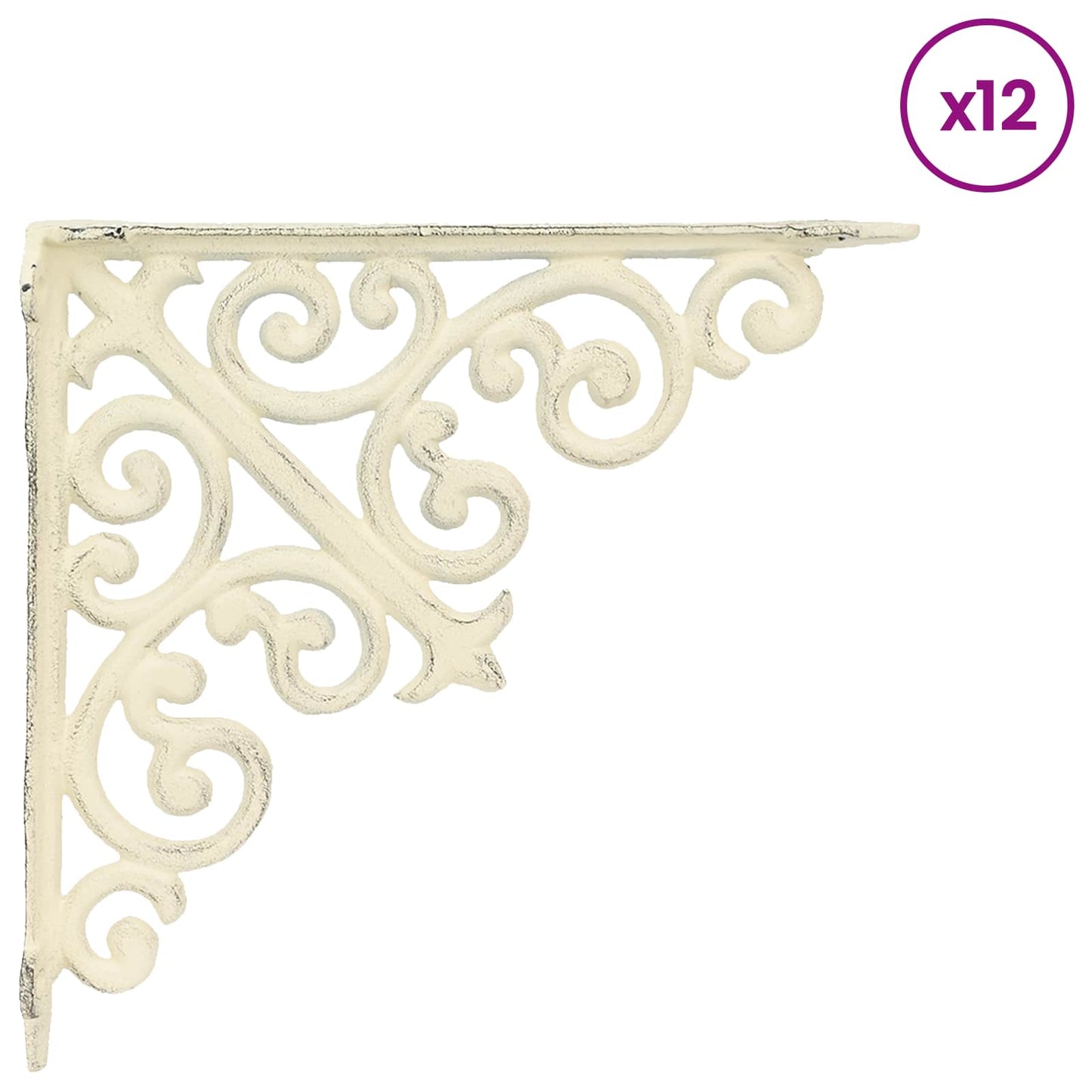 vidaXL Wall Shelf Brackets 12 pcs Antique White 24 x 24 x 3.5 cm Steel