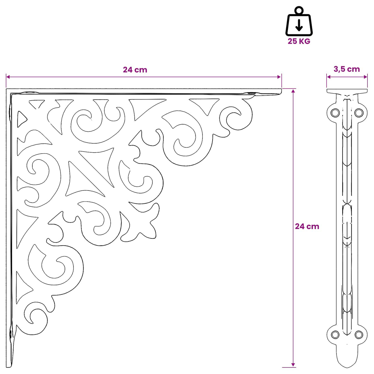 vidaXL Wall Shelf Brackets 12 pcs Black 24 x 24 x 3.5 cm Steel