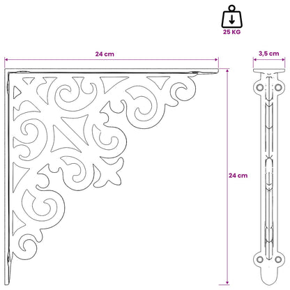 vidaXL Wall Shelf Brackets 12 pcs Black 24 x 24 x 3.5 cm Steel