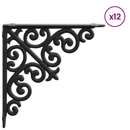 vidaXL Wall Shelf Brackets 12 pcs Black 24 x 24 x 3.5 cm Steel