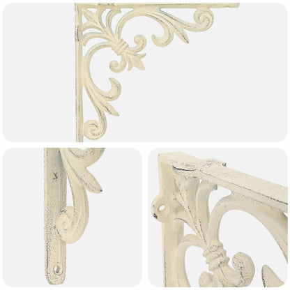 vidaXL Wall Shelf Brackets 2 pcs Antique White 10 x 10 x 2.8 cm Steel