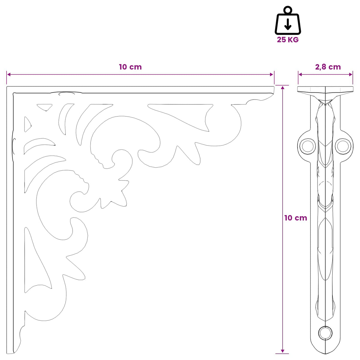vidaXL Wall Shelf Brackets 2 pcs Antique White 10 x 10 x 2.8 cm Steel