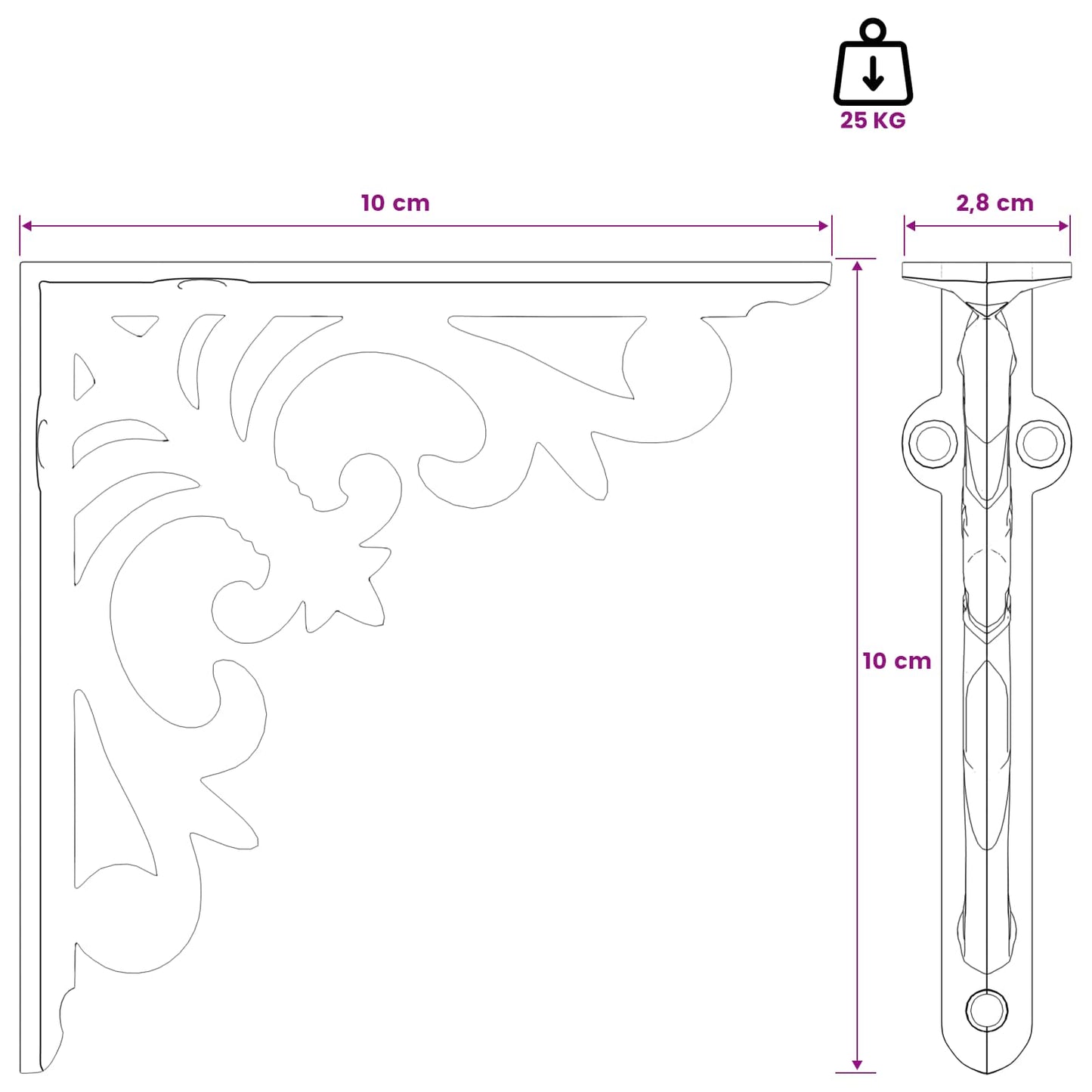 vidaXL Wall Shelf Brackets 2 pcs Antique Brown 10 x 10 x 2.8 cm Steel