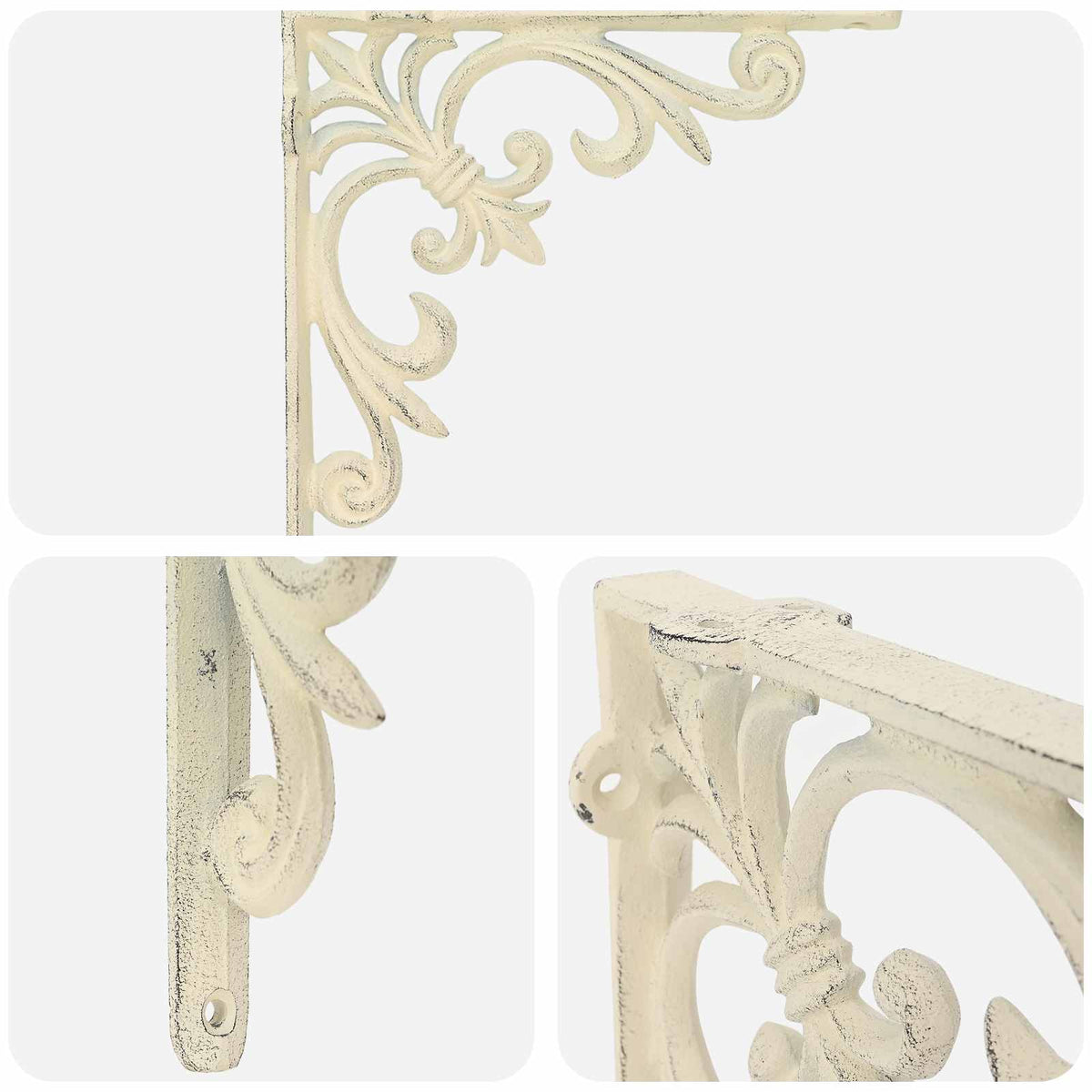 vidaXL Wall Shelf Brackets 12 pcs Antique White 10 x 10 x 2.8 cm Steel