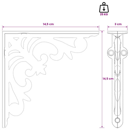 vidaXL Wall Shelf Brackets 2 pcs Antique Brown 14.5 x 14.5 x 3 cm
