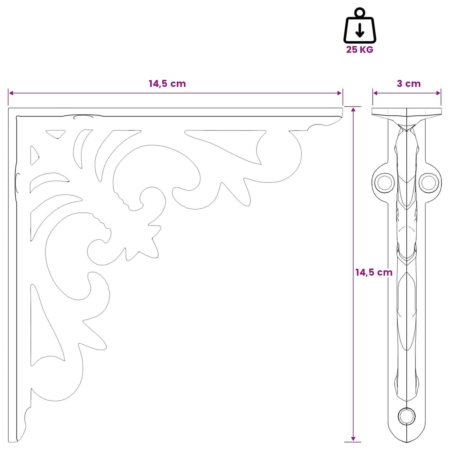 vidaXL Wall Shelf Brackets 2 pcs Black 14.5 x 14.5 x 3 cm Steel