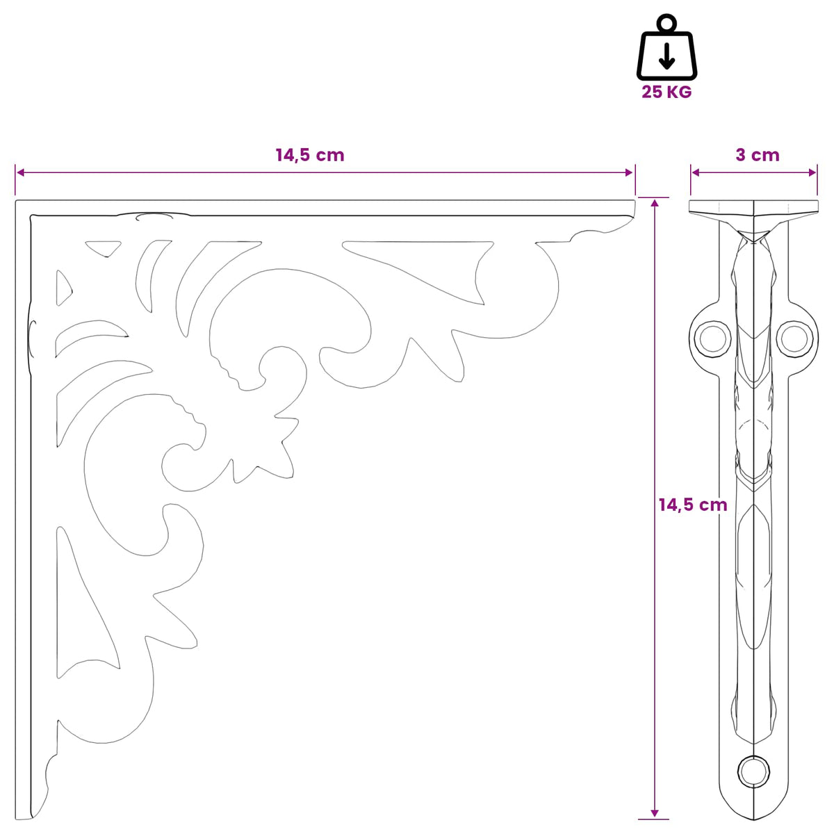 vidaXL Wall Shelf Brackets 12 pcs Black 14.5 x 14.5 x 3 cm Steel