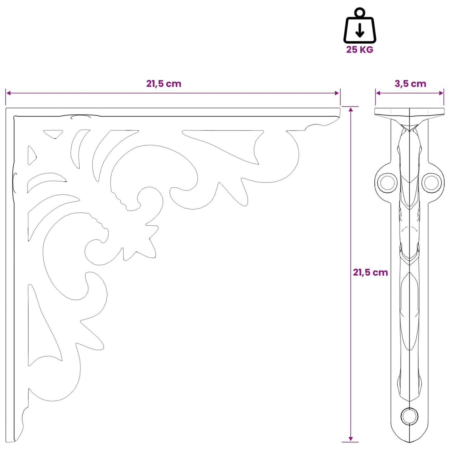 vidaXL Wall Shelf Brackets 2 pcs Black 21.5 x 21.5 x 3.5 cm Steel
