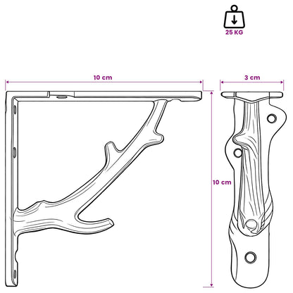 vidaXL Wall Shelf Brackets 12 pcs Black 10 x 10 x 3 cm Steel