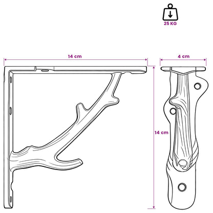 vidaXL Wall Shelf Brackets 2 pcs Black 14 x 14 x 4 cm Steel