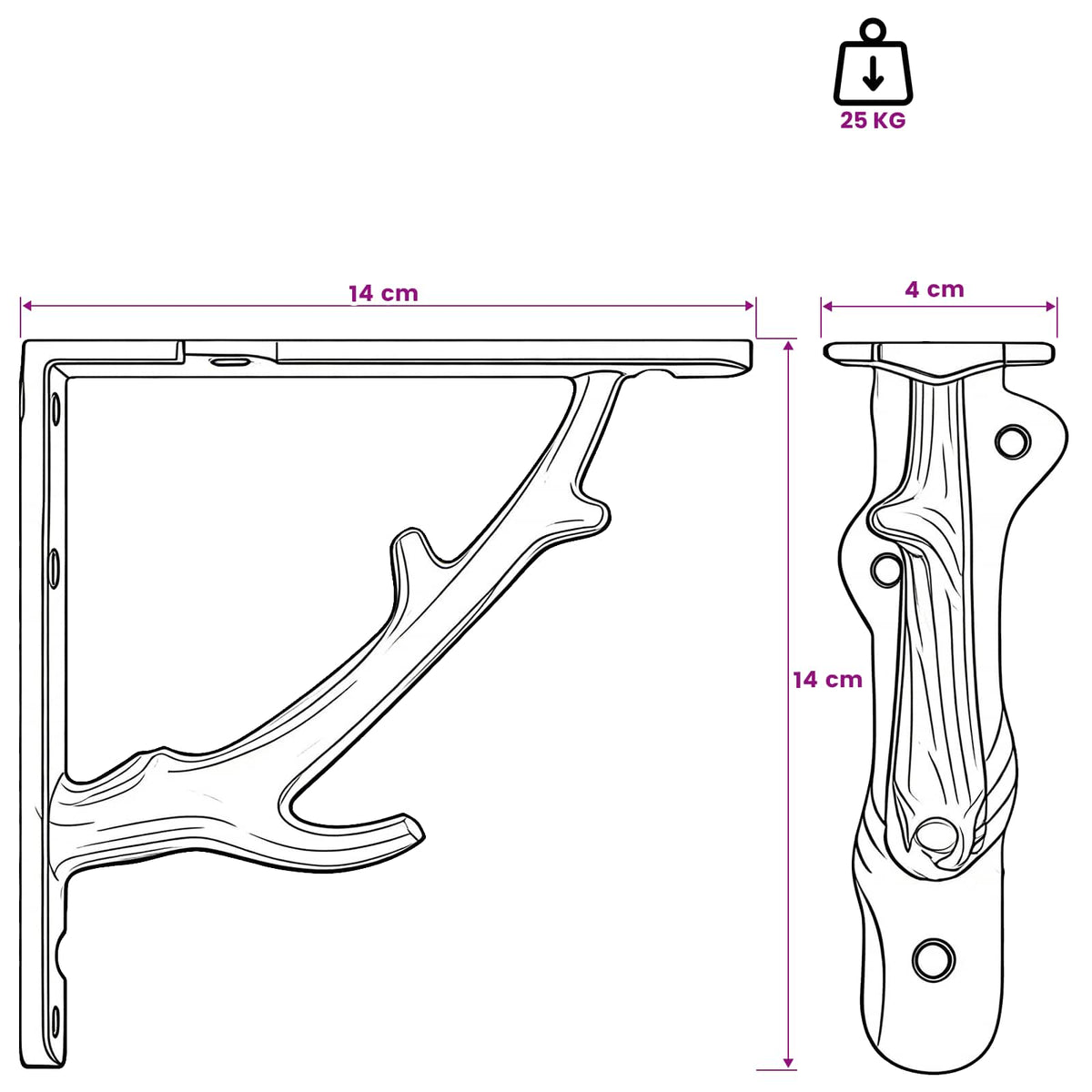 vidaXL Wall Shelf Brackets 12 pcs Black 14 x 14 x 4 cm Steel