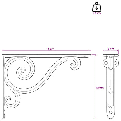 vidaXL Wall Shelf Brackets 2 pcs Black 12 x 14 x 3 cm Steel