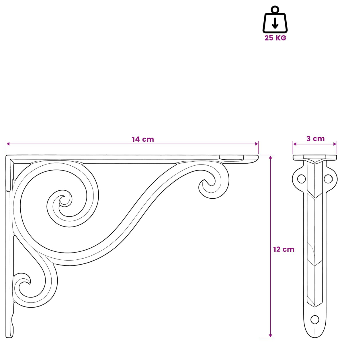 vidaXL Wall Shelf Brackets 12 pcs Antique Brown 12 x 14 x 3 cm Steel