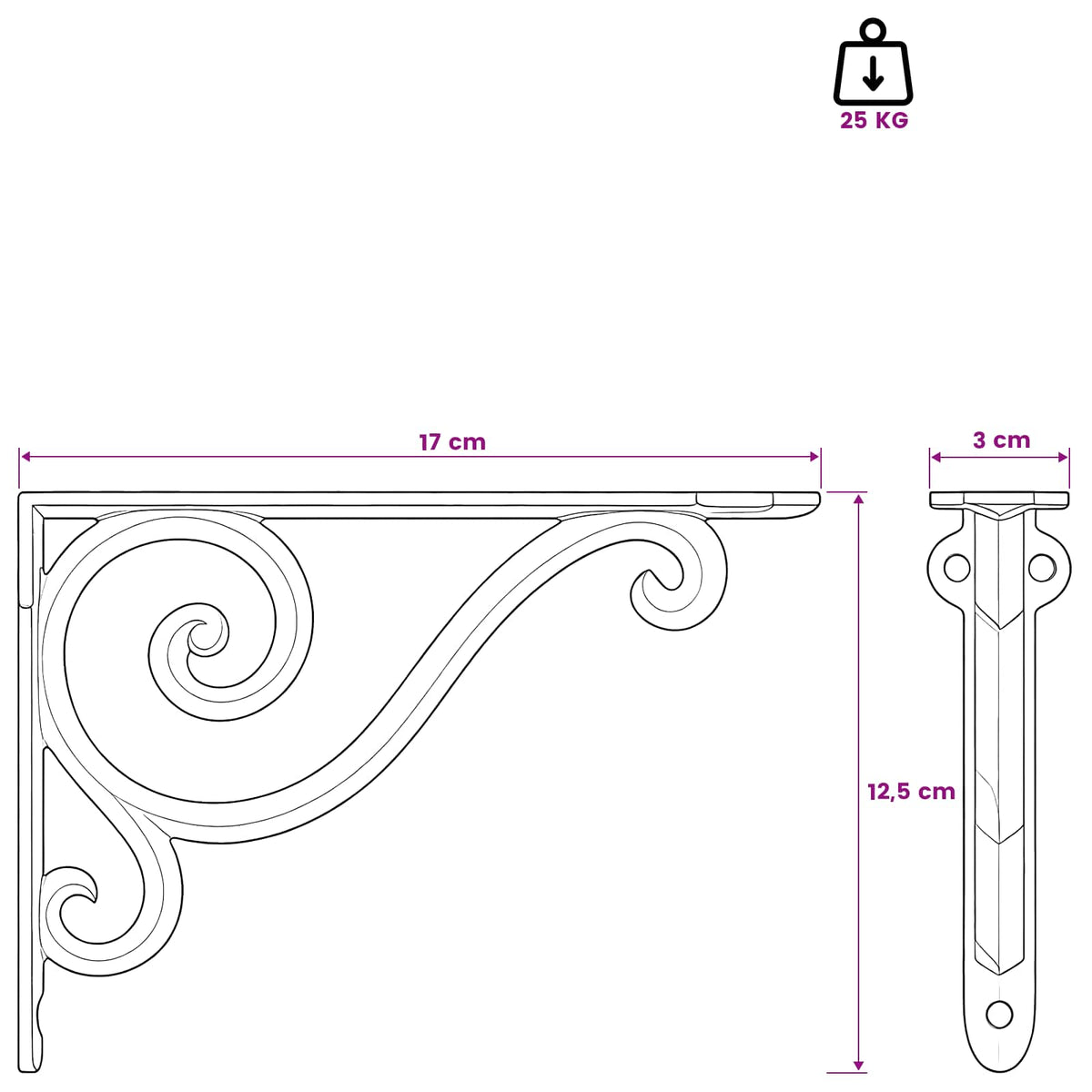 vidaXL Wall Shelf Brackets 12 pcs Antique White 12.5 x 17 x 3 cm Steel