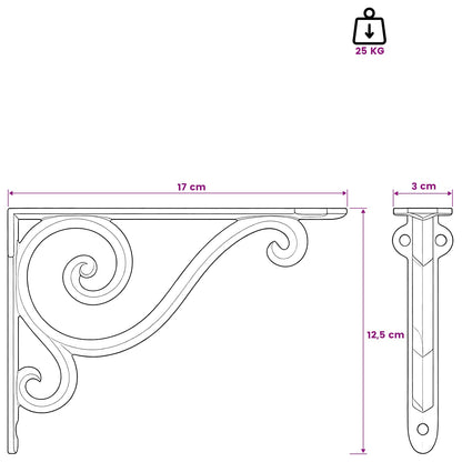 vidaXL Wall Shelf Brackets 12 pcs Antique White 12.5 x 17 x 3 cm Steel