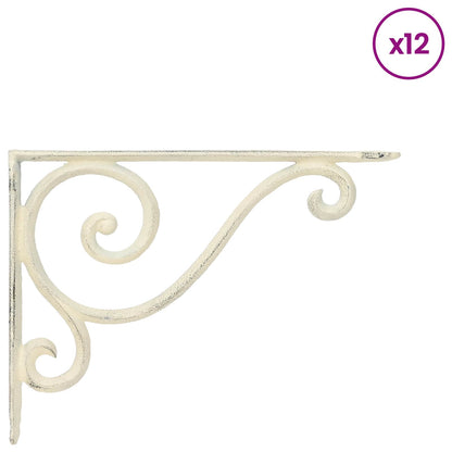 vidaXL Wall Shelf Brackets 12 pcs Antique White 12.5 x 17 x 3 cm Steel