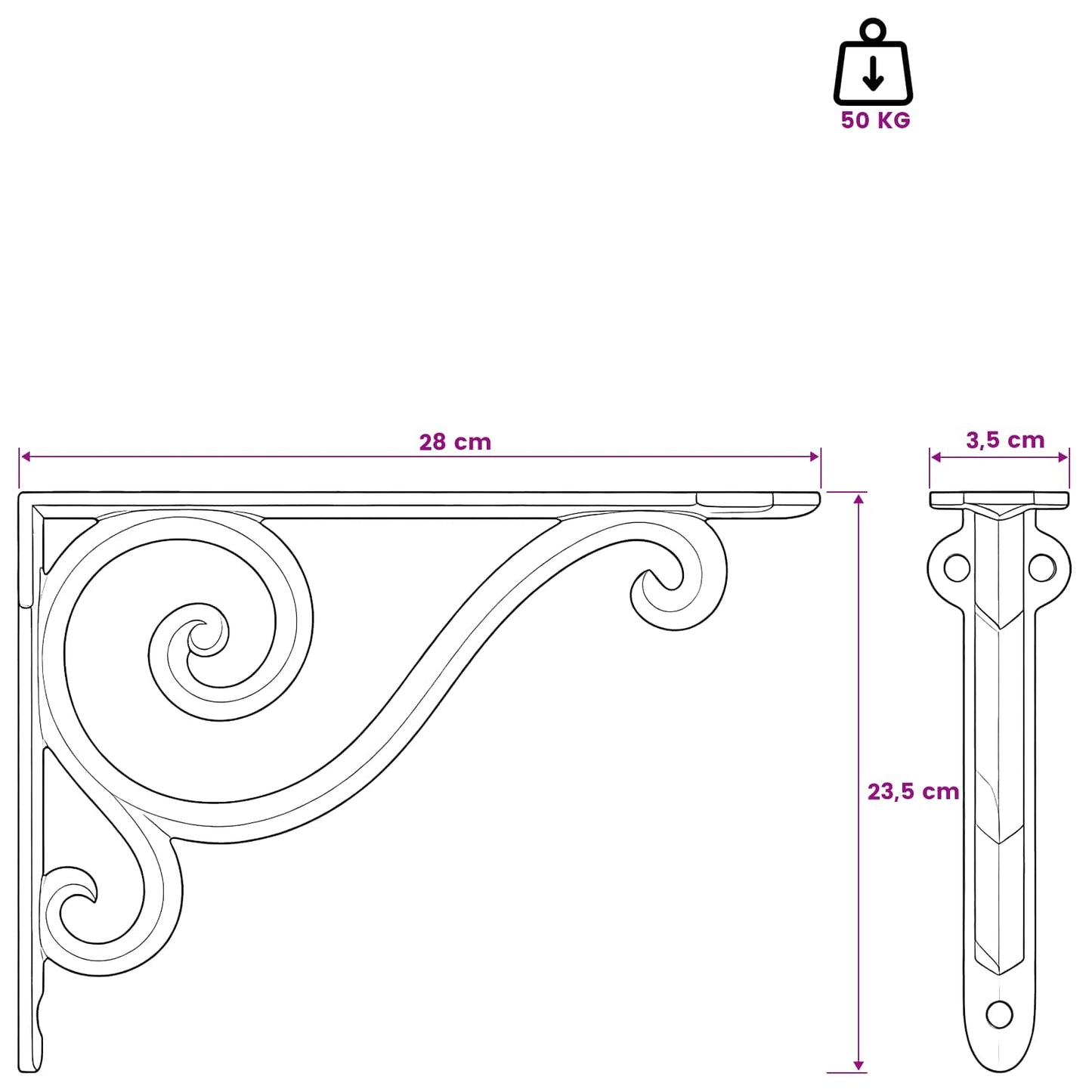 vidaXL Wall Shelf Brackets 12 pcs Antique White 23.5 x 28 x 3.5 cm