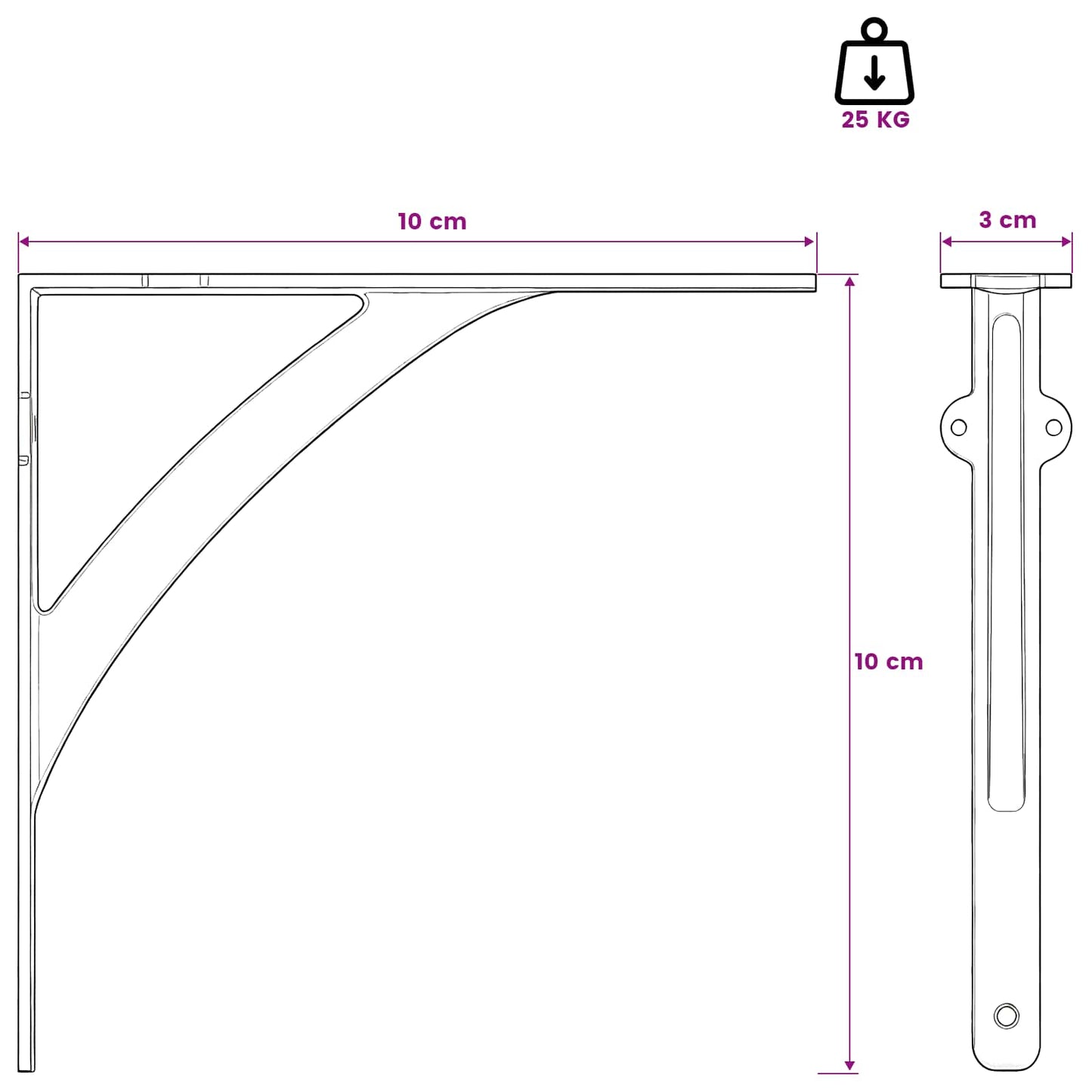 vidaXL Wall Shelf Brackets 2 pcs Antique White 10 x 10 x 3 cm Steel