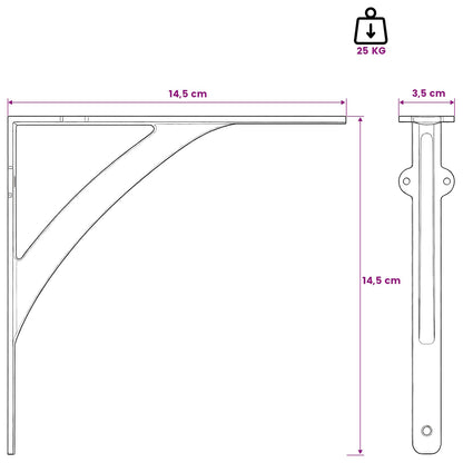 vidaXL Wall Shelf Brackets 12 pcs Black 14.5 x 14.5 x 3.5 cm Steel