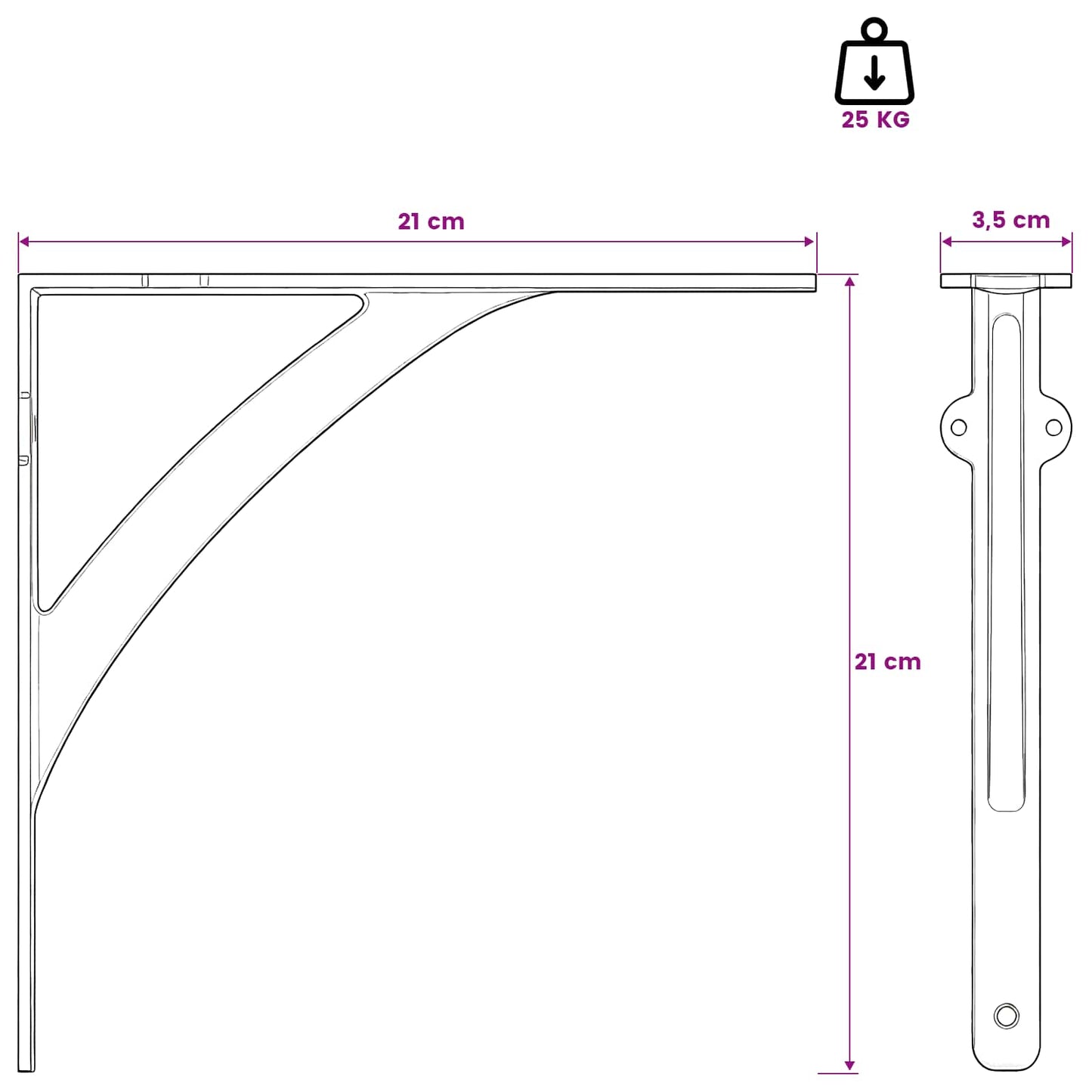 vidaXL Wall Shelf Brackets 2 pcs Black 21 x 21 x 3.5 cm Steel