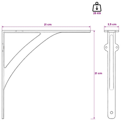 vidaXL Wall Shelf Brackets 2 pcs Black 21 x 21 x 3.5 cm Steel