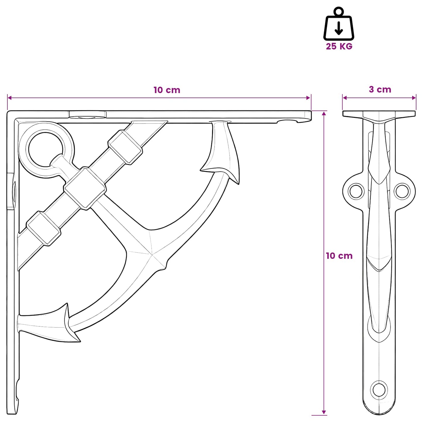 vidaXL Wall Shelf Brackets 2 pcs Antique Brown 10 x 10 x 3 cm Steel