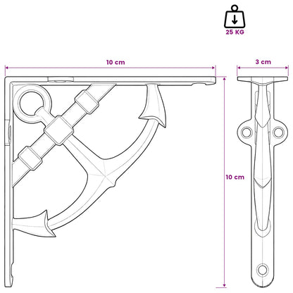 vidaXL Wall Shelf Brackets 2 pcs Black 10 x 10 x 3 cm Steel