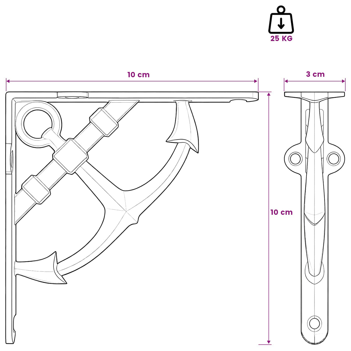 vidaXL Wall Shelf Brackets 12 pcs Antique Brown 10 x 10 x 3 cm Steel