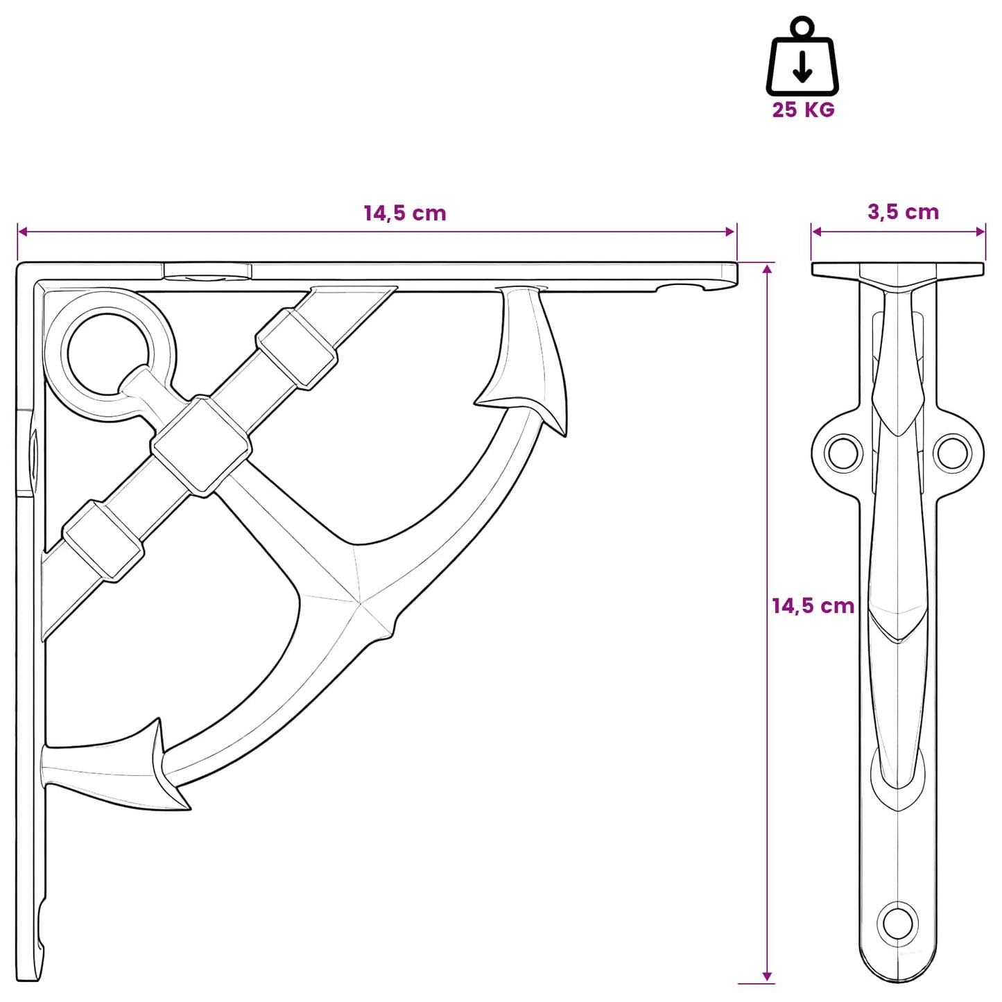 vidaXL Wall Shelf Brackets 2 pcs Black 14.5 x 14.5 x 3.5 cm Steel