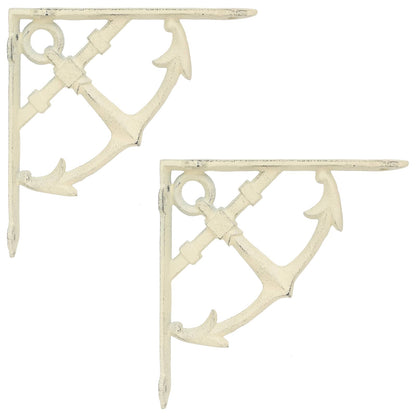 vidaXL Wall Shelf Brackets 2 pcs Antique White 21 x 21 x 3.5 cm Steel