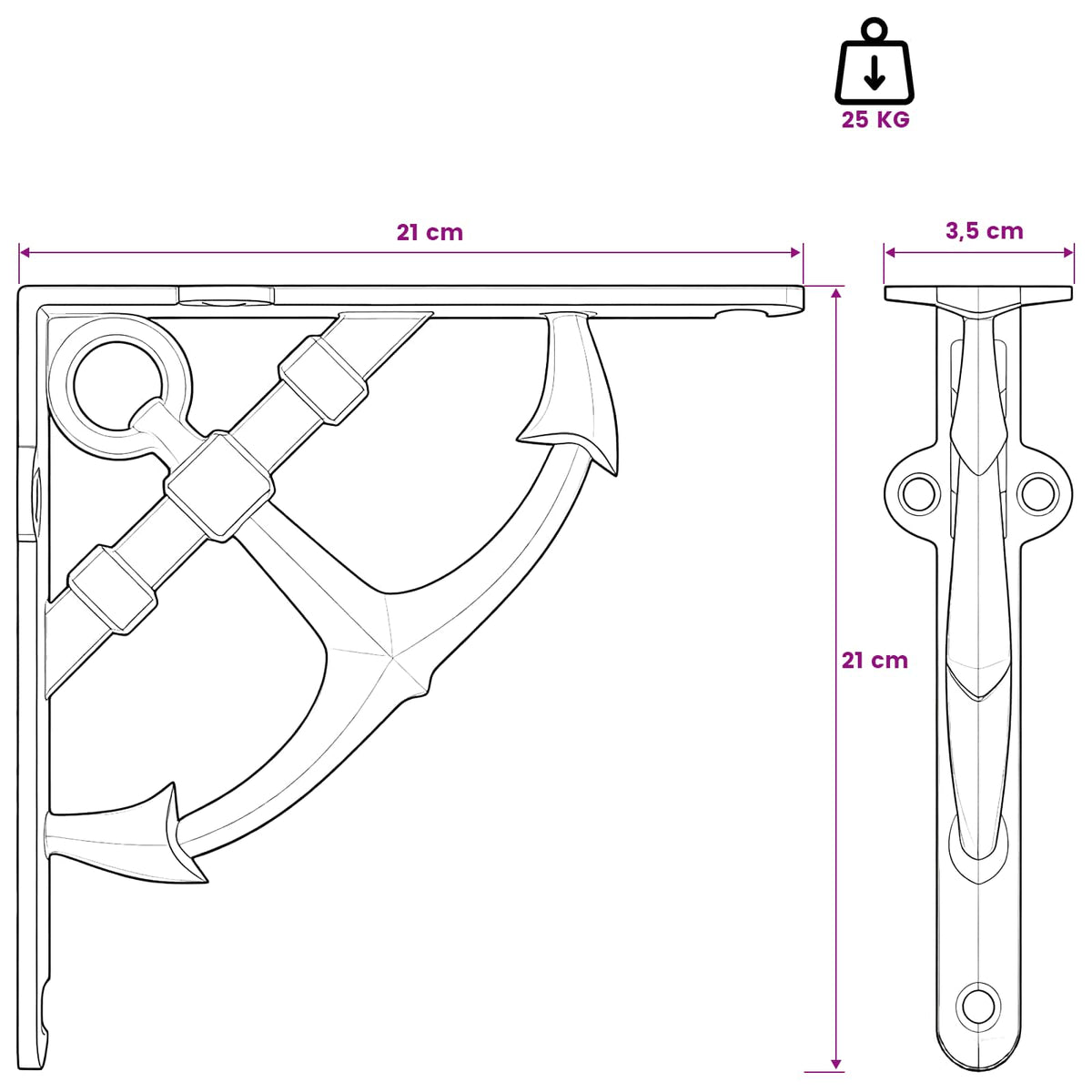 vidaXL Wall Shelf Brackets 2 pcs Antique Brown 21 x 21 x 3.5 cm Steel