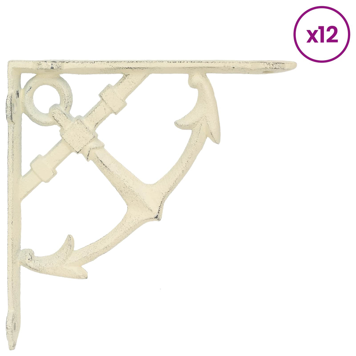 vidaXL Wall Shelf Brackets 12 pcs Antique White 21 x 21 x 3.5 cm Steel