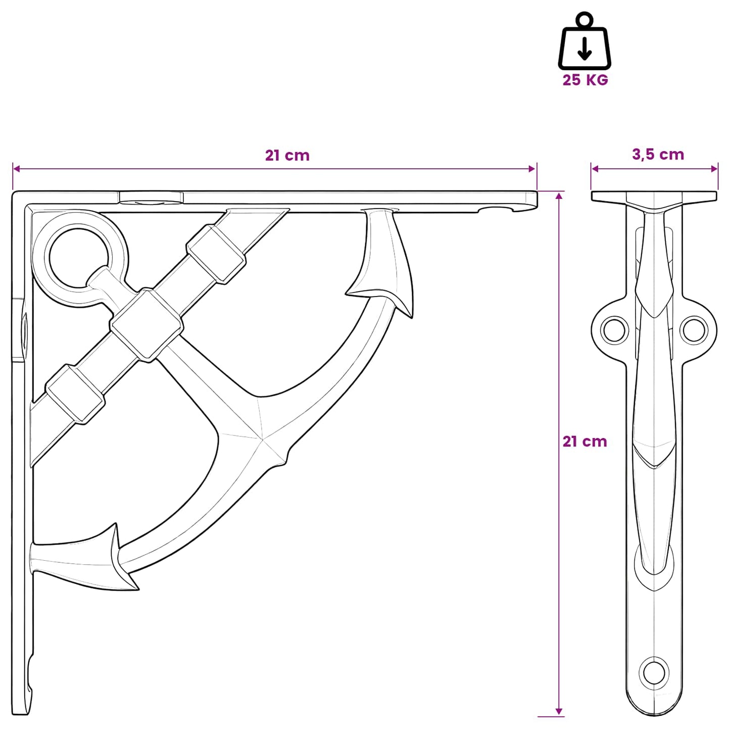 vidaXL Wall Shelf Brackets 12 pcs Black 21 x 21 x 3.5 cm Steel