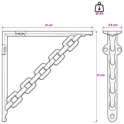 vidaXL Wall Shelf Brackets 2 pcs Antique White 21 x 21 x 3.5 cm Steel