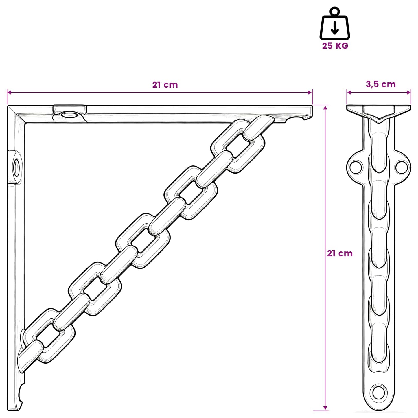 vidaXL Wall Shelf Brackets 12 pcs Black 21 x 21 x 3.5 cm Steel
