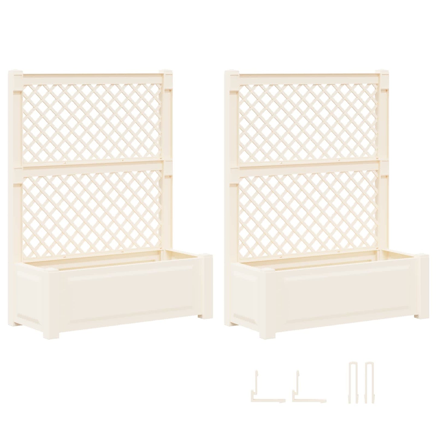 vidaXL Big Planter with Trellis 2 pcs White 143 x 143 x 133.5 cm PP