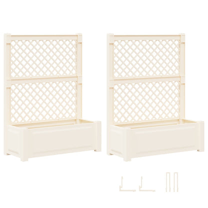 vidaXL Big Planter with Trellis 2 pcs White 143 x 143 x 133.5 cm PP
