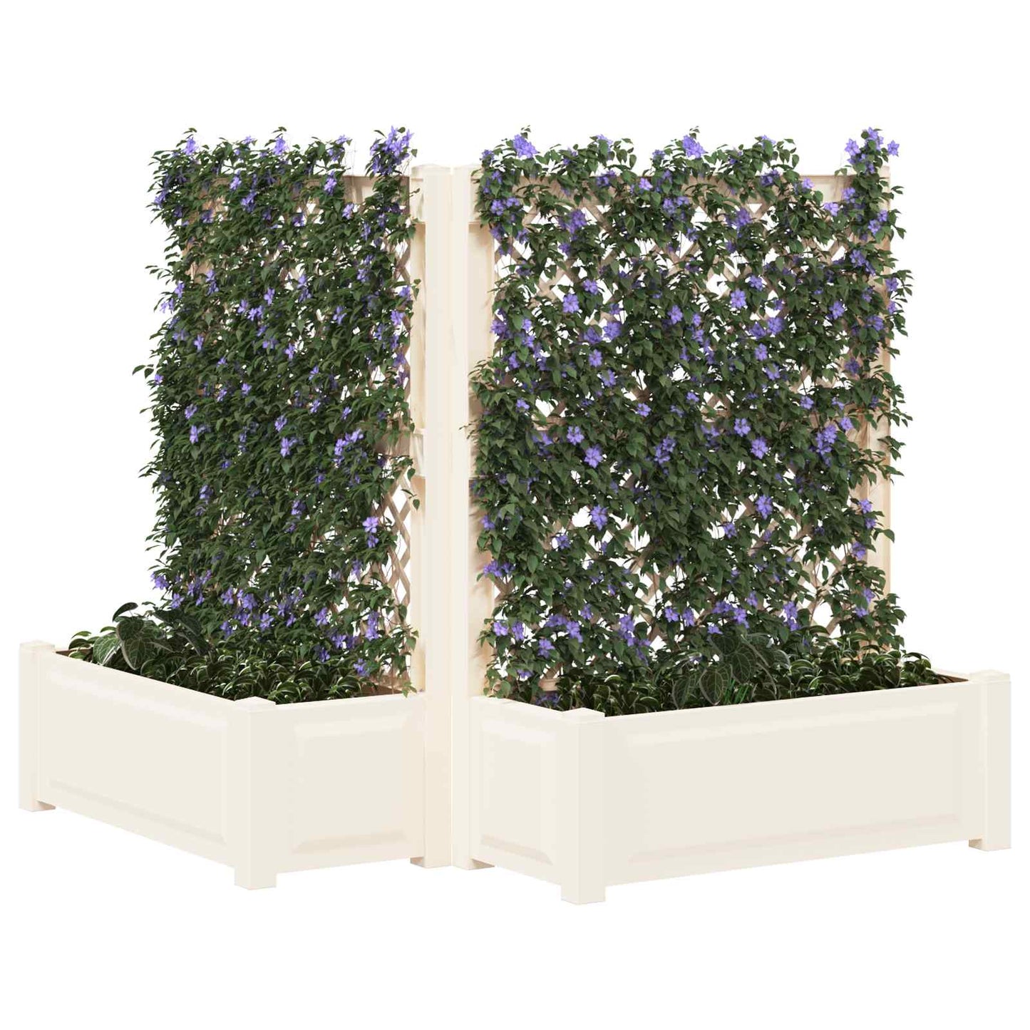 vidaXL Big Planter with Trellis 2 pcs White 143 x 143 x 133.5 cm PP