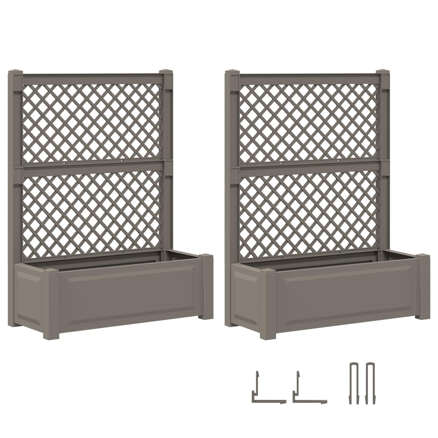 vidaXL Big Planter with Trellis 2 pcs Grey 143 x 143 x 133.5 cm PP