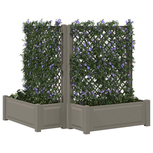 vidaXL Big Planter with Trellis 2 pcs Grey 143 x 143 x 133.5 cm PP