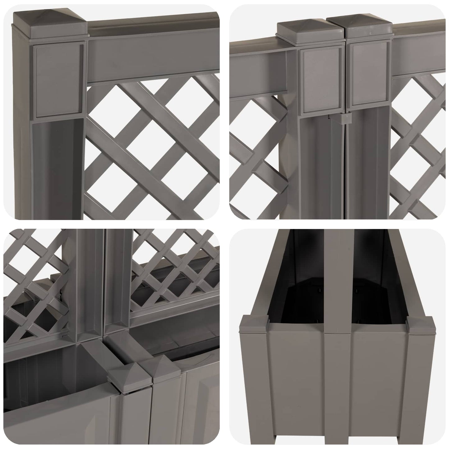 vidaXL Big Planter with Trellis 2 pcs Grey 200 x 43 x 133.5 cm PP