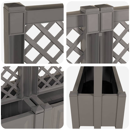 vidaXL Big Planter with Trellis 2 pcs Grey 200 x 43 x 133.5 cm PP