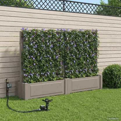 vidaXL Big Planter with Trellis 2 pcs Grey 200 x 43 x 133.5 cm PP