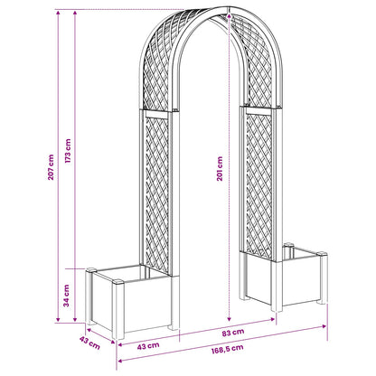 vidaXL Rose Arch with Planter White 168.5 x 43 x 207 cm PP