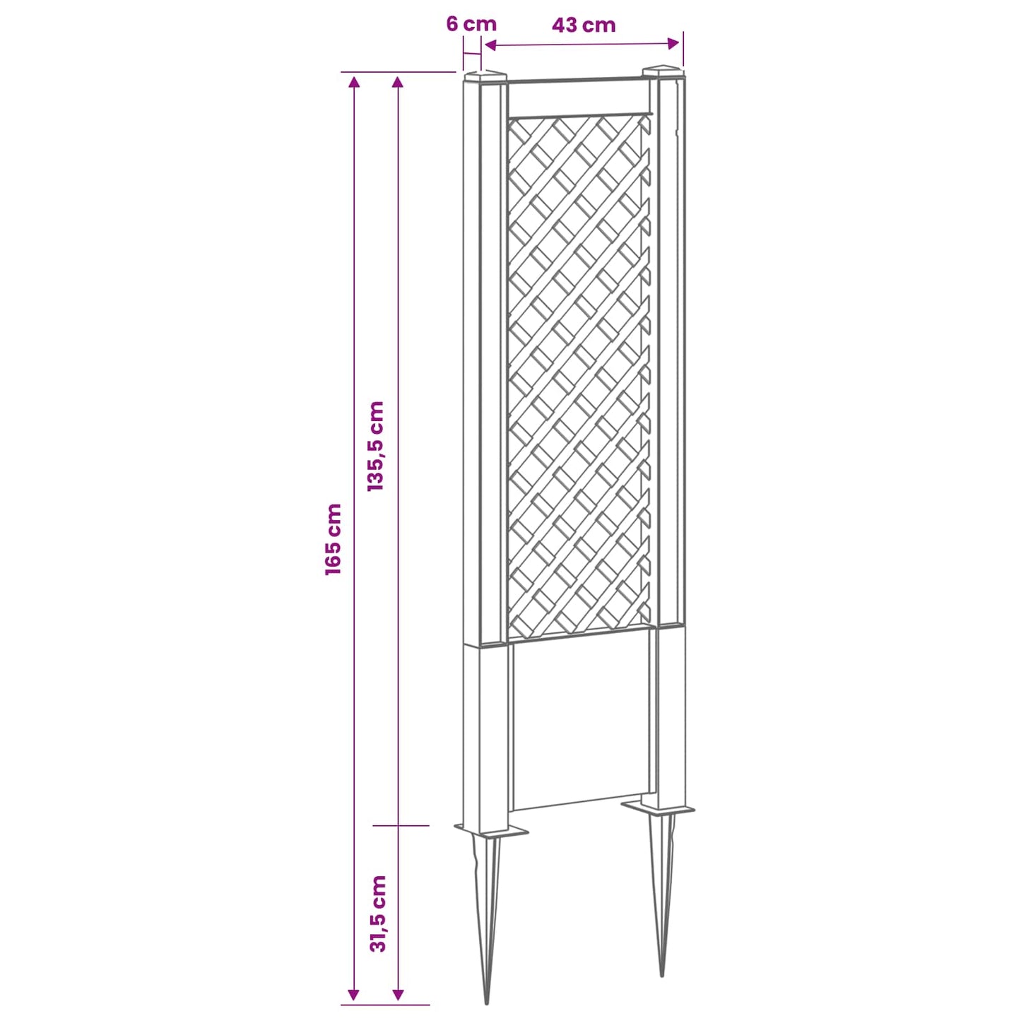 vidaXL Trellis with Spike Grey 43 x 6 x 165 cm PP