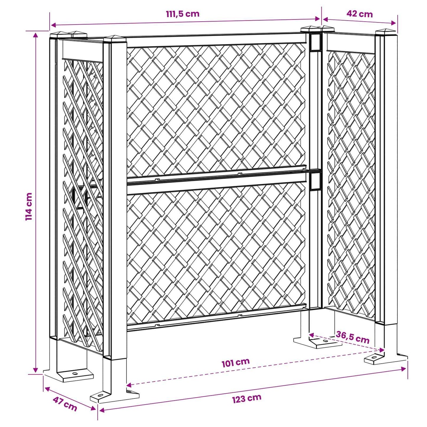 vidaXL Dustbin Trellis Anthracite 123 x 47 x 114 cm PP